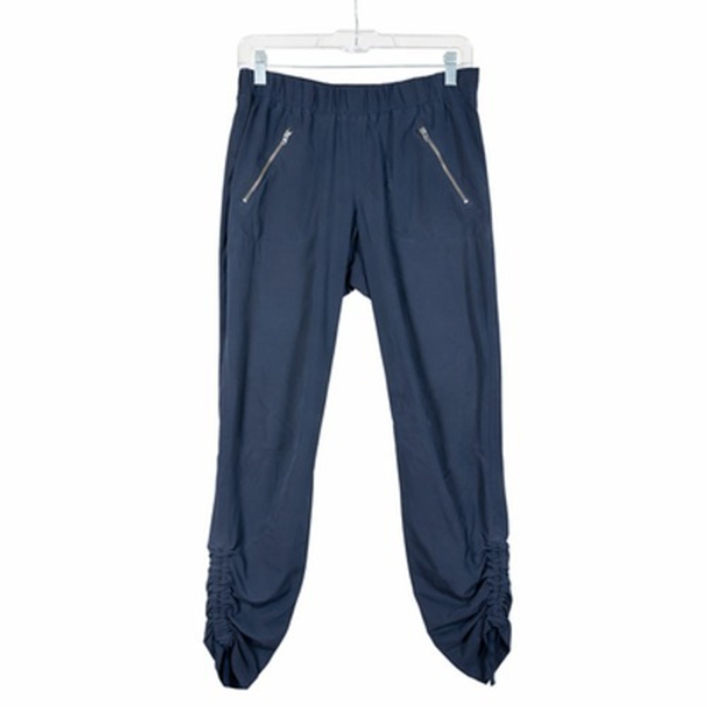 Athleta Pants Womens 6 Tall Blue Woven Joggers Zip Pockets Ruched Hem Travel